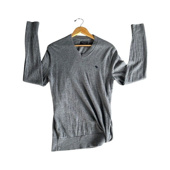 Abercrombie & Fitch Men’s Small Gray Wool Cotton Blend V Neck Sweater - Picture 13 of 16